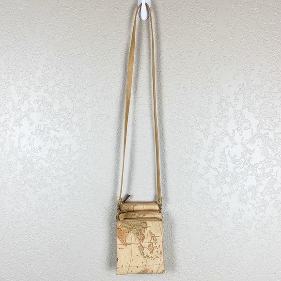 Vintage Handbags - Leather map of the world small travel crossbody